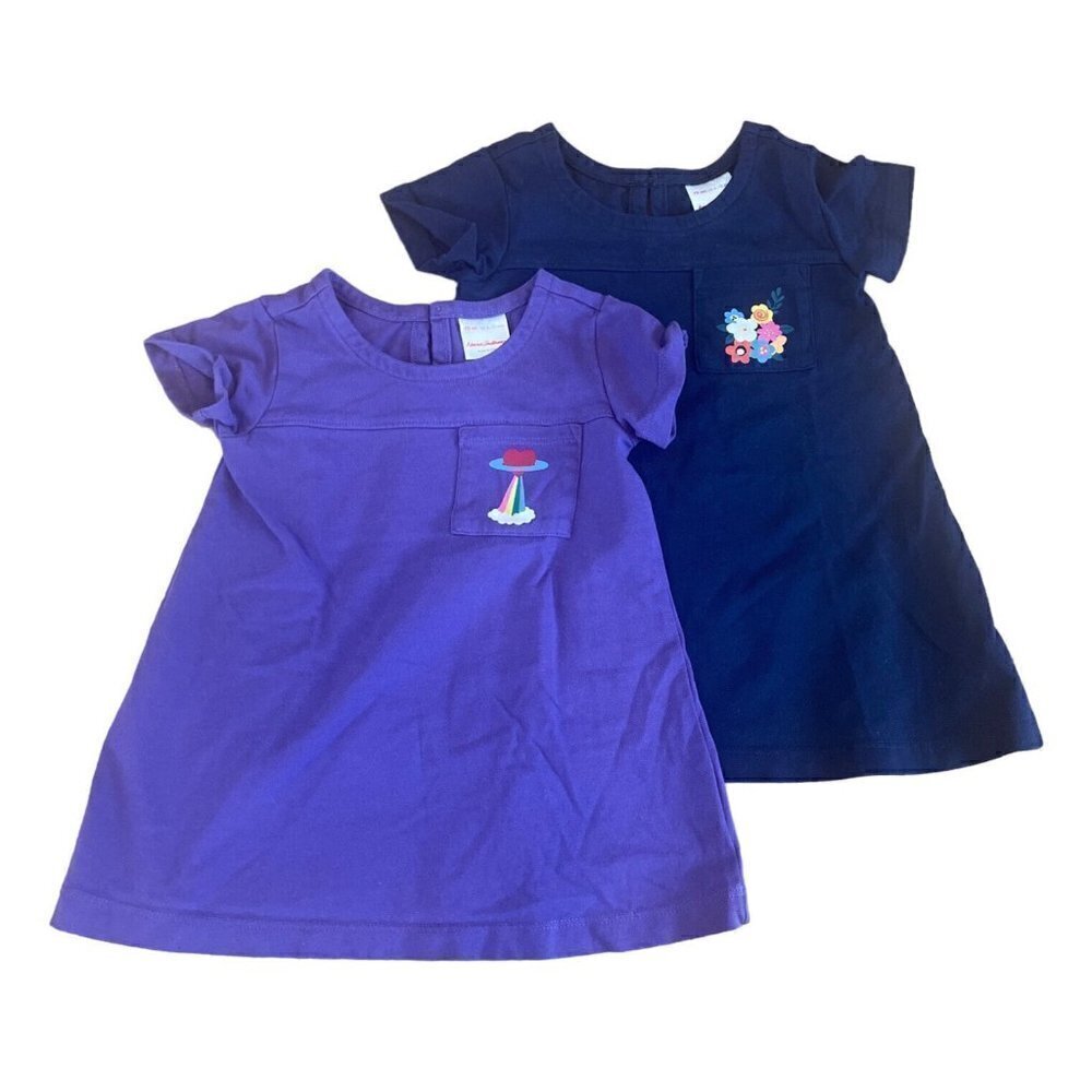 Hanna Andersson 70 6-12 Month Dress short sleeve blue purple rainbow flowers
